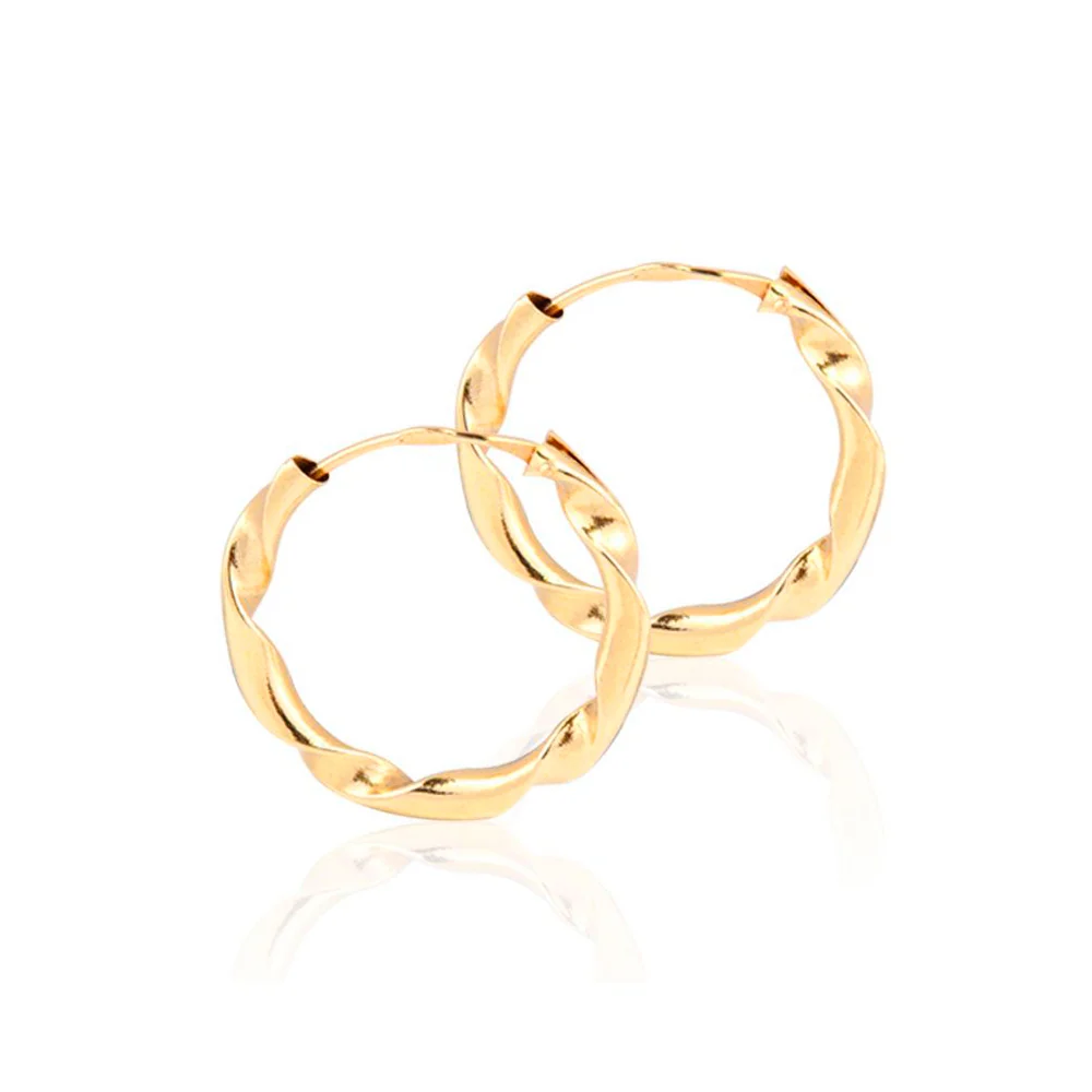 18ct Geel Gold Twisted Hoops Earrings shine 14x2 mm