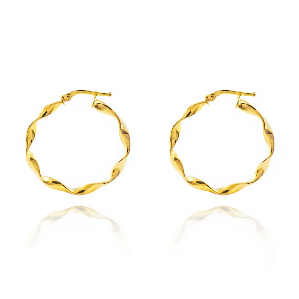 18ct Yellow Gold Twisted Hoops Earrings shine 30x3 mm