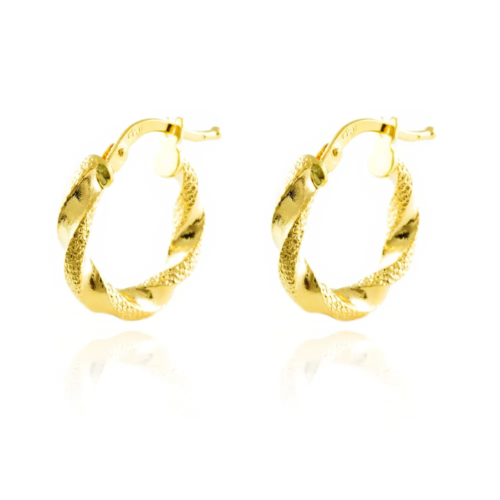 18ct Yellow Gold Twisted Hoops Earrings shine 16x3 mm