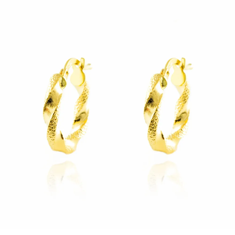 18ct Yellow Gold Twisted Hoops Earrings shine 16x3 mm