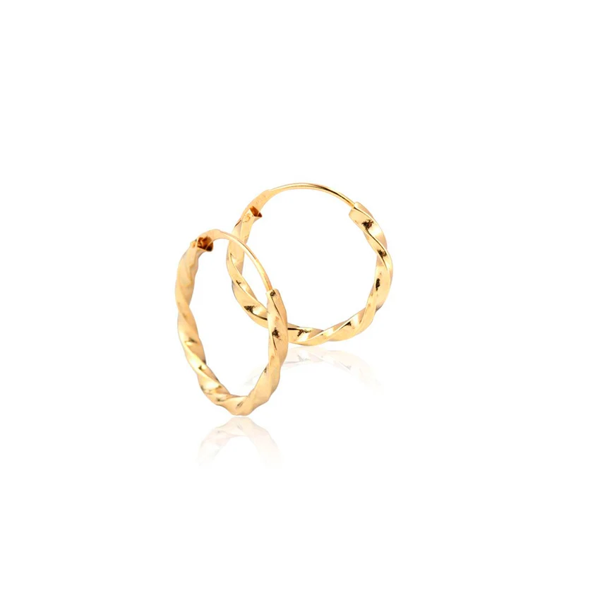 18ct Yellow Gold Twisted Hoops Earrings shine 12x1.5 mm