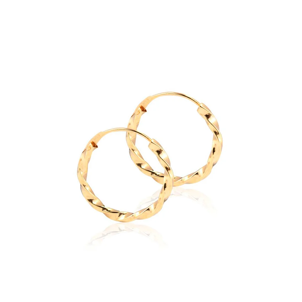 18ct Yellow Goud Twisted Hoops Earrings shine 14x1.5 mm