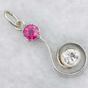 Gecertificeerde Last Swirling Synthetic Ruby and Diamond Pendant