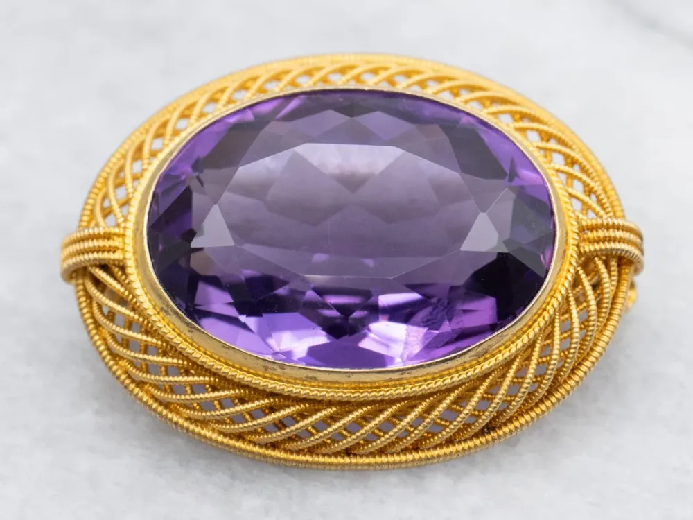 Gegalvaniseerd Roestvrij Amethyst Brooch Twisting Openwork Frame