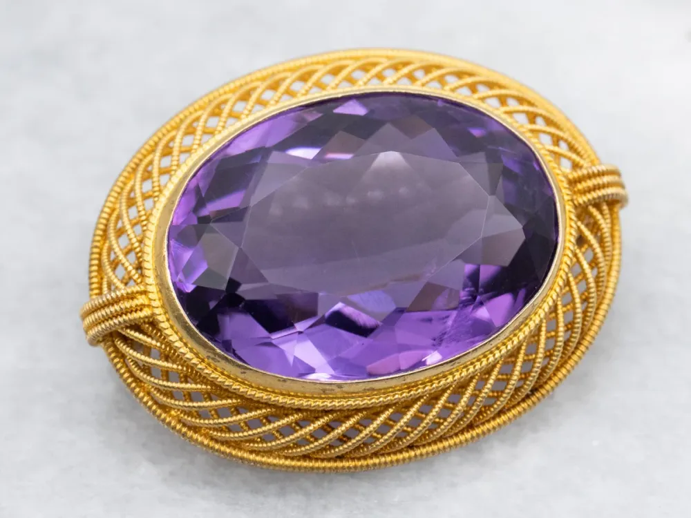 Gegalvaniseerd Roestvrij Amethyst Brooch Twisting Openwork Frame