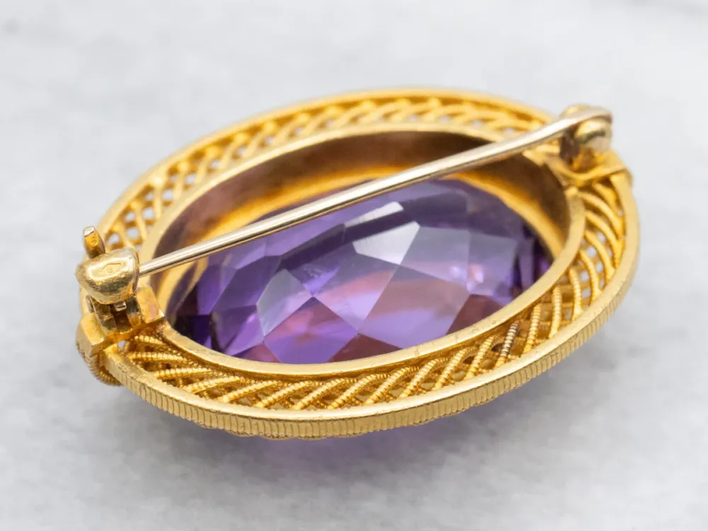Gegalvaniseerd Roestvrij Amethyst Brooch Twisting Openwork Frame