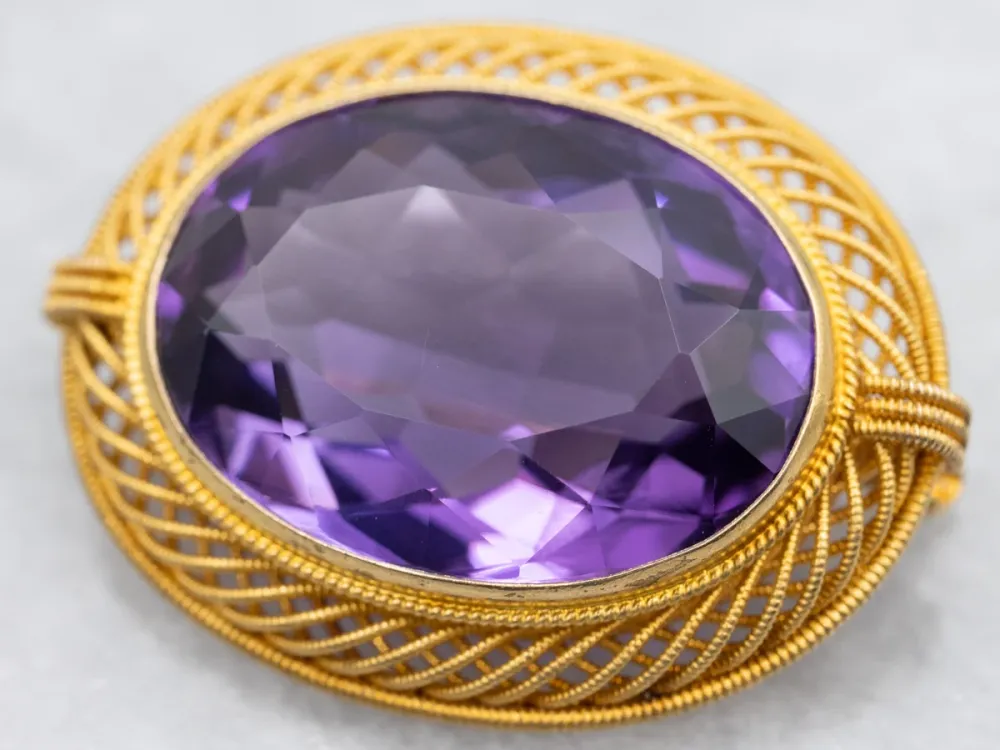 Gegalvaniseerd Roestvrij Amethyst Brooch Twisting Openwork Frame