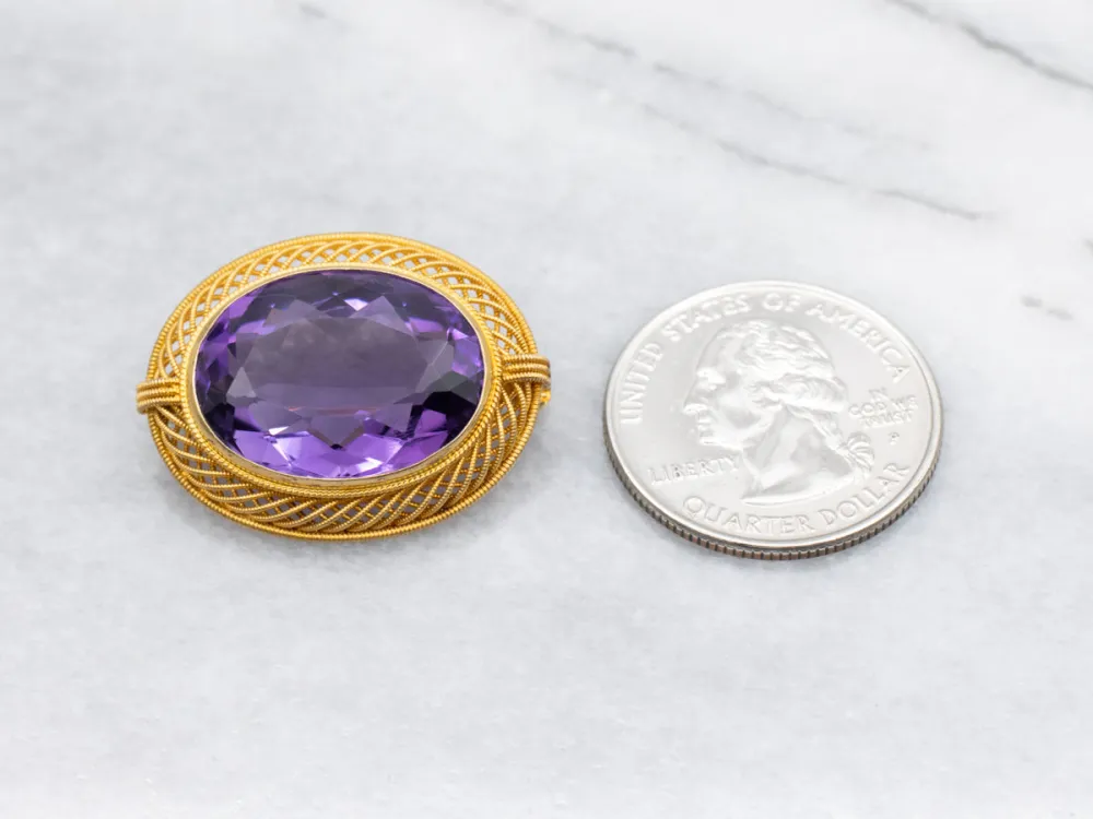 Gegalvaniseerd Roestvrij Amethyst Brooch Twisting Openwork Frame