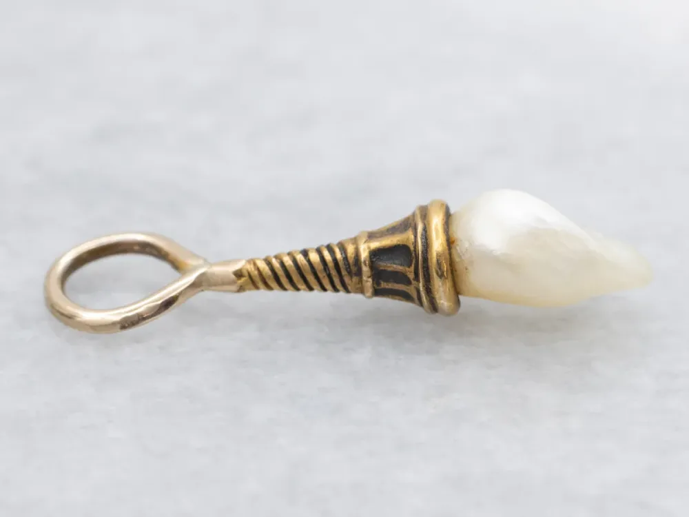 Natural Baroque Pearl Twisting Antique Drop Pendant