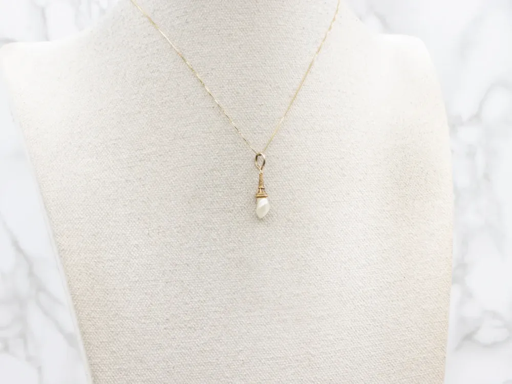 Natural Baroque Pearl Twisting Antique Drop Pendant