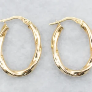 Oval Gold Twist Hoop Earrings