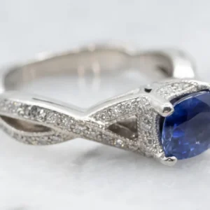 Roestvrij Staal Twisting Platinum Sapphire and Diamond Ring