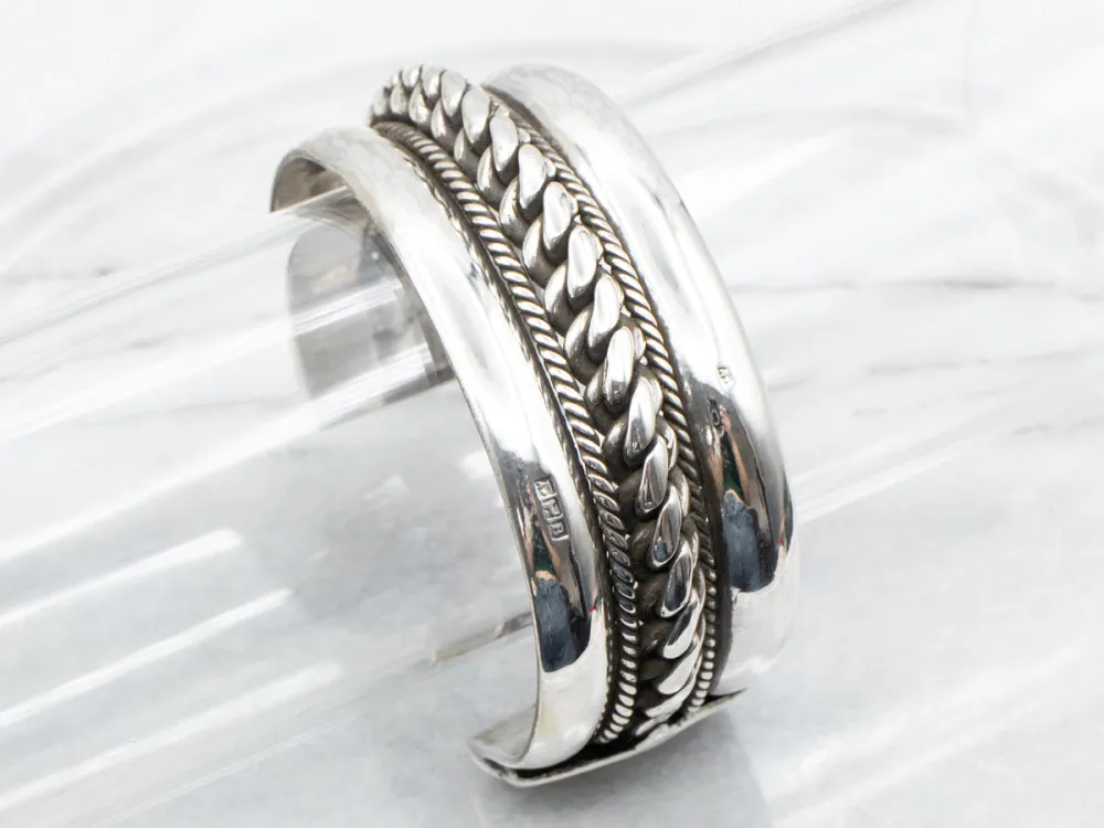 Sterling Staalgrijs Heavy Twisting Pattern Cuff Bracelet