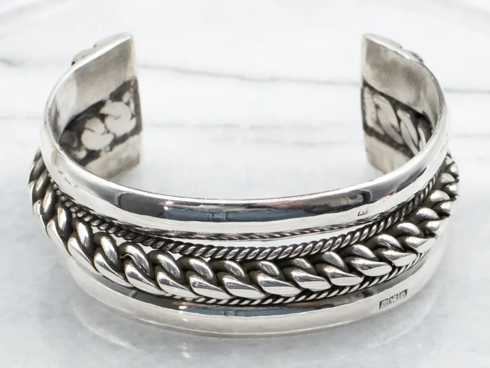 Sterling Staalgrijs Heavy Twisting Pattern Cuff Bracelet