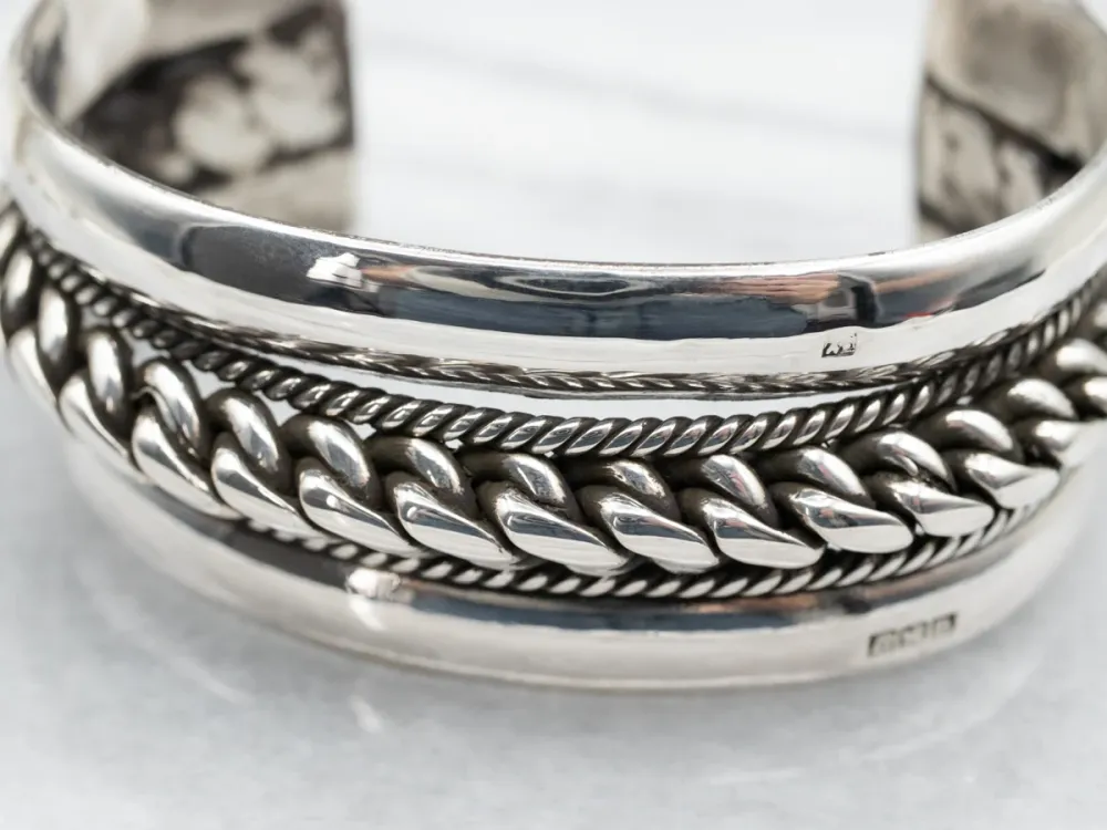 Sterling Staalgrijs Heavy Twisting Pattern Cuff Bracelet