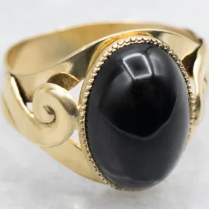 Swirling Shoulders Italian Verguld Black Onyx Solitaire Ring