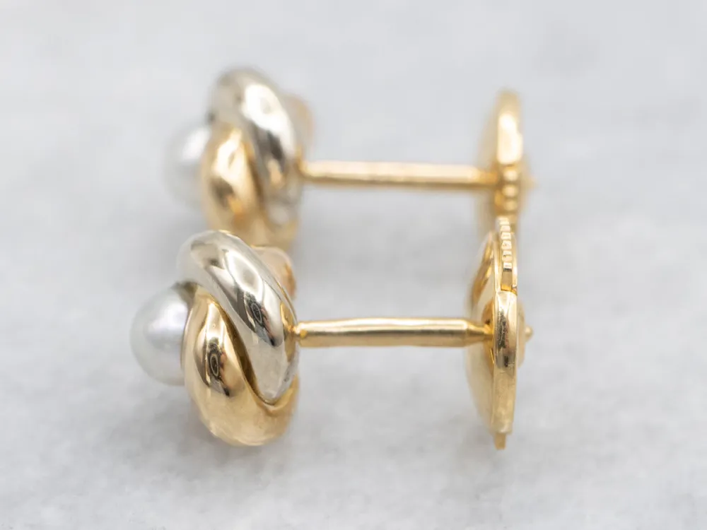 Twisted Yellow Goud Pearl Stud Earrings