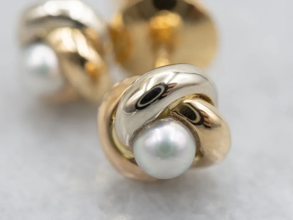 Twisted Yellow Goud Pearl Stud Earrings