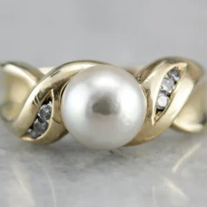 Verzinkte Veiligheids Modernist Chic Grey Pearl Diamond Twist Ring
