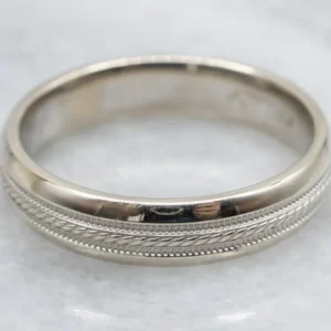 White Gold Wedding Band Rope Twist and Milgrain Center