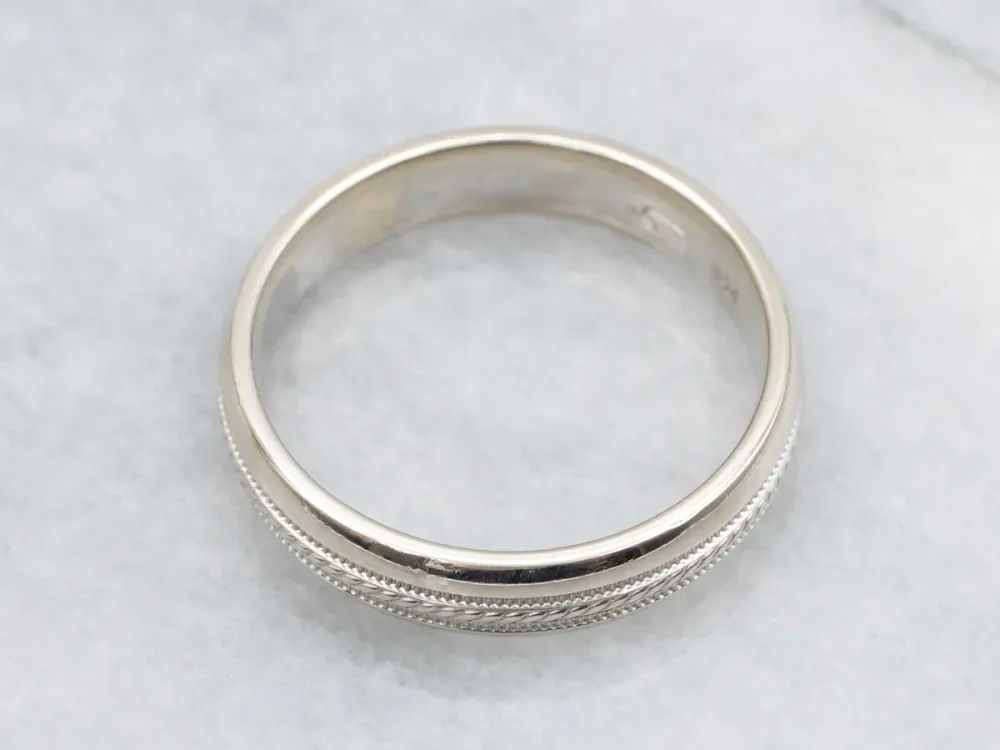 White Gold Wedding Band Rope Twist and Milgrain Center