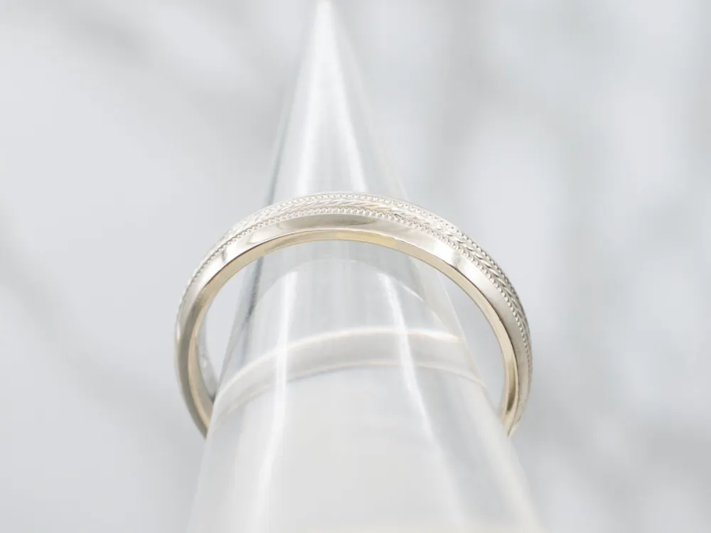 White Gold Wedding Band Rope Twist and Milgrain Center