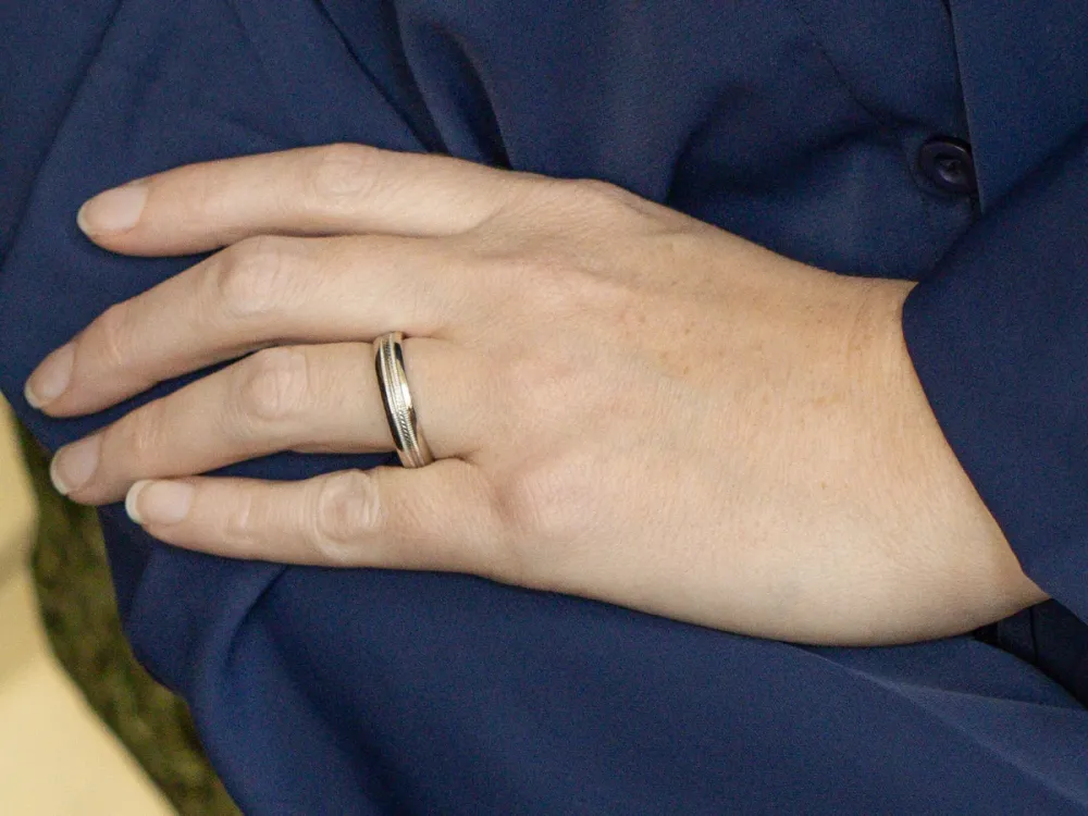 White Gold Wedding Band Rope Twist and Milgrain Center