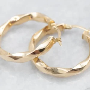 Yellow Gold Hollow Twist Hoop Earrings