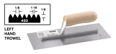 Crain No. 423L Trowel 1/8 x 1/16 x 1/8 V Notch, Left