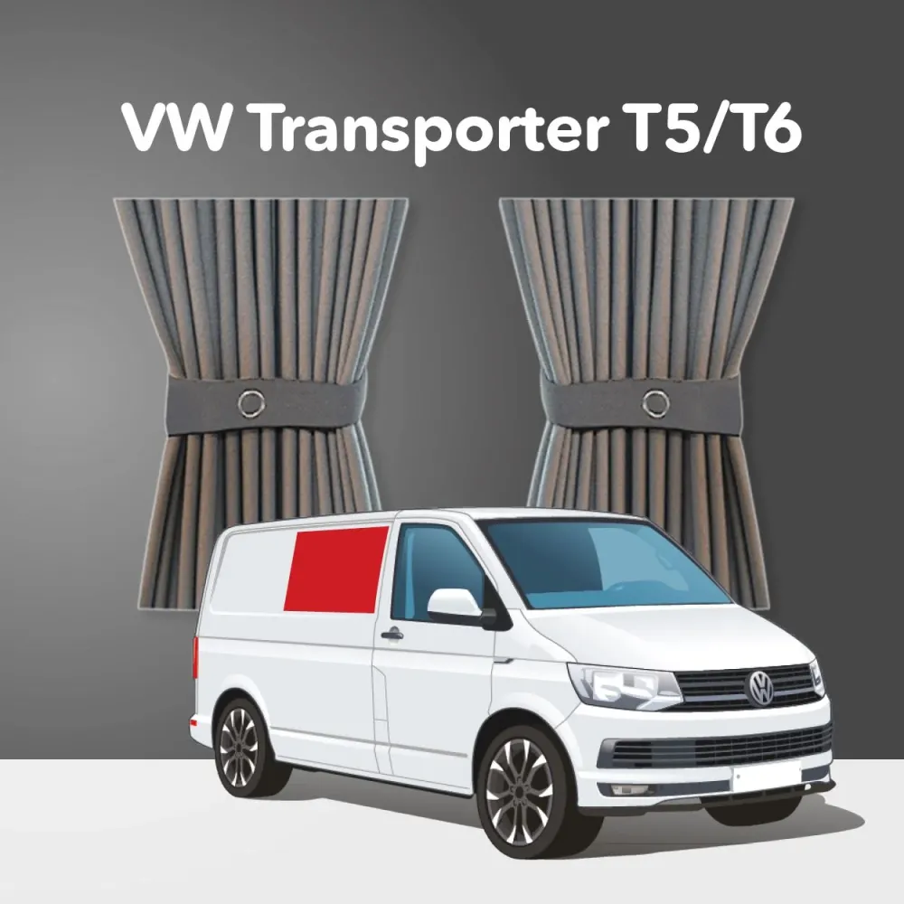 VW Transporter T5 to T6.1 (2003-2024) Curtain Kit - Right Centre Non-Sliding Door normaal Grey) met Remmechanisme