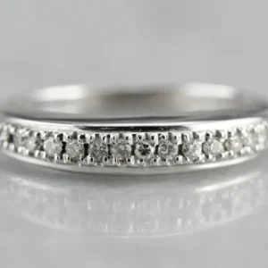 14k White Gold Pave Set, Comfort Fit Wedding Band