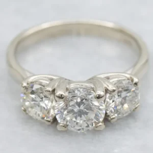 14K White Gold Three Stone Diamond Engagement Ring, 1.00 Carat