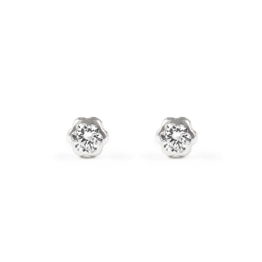18ct White Goud Flower Cubic Zirconia 4,75 mm Earrings shine