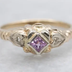 1950s Pink Sapphire and Diamond Sweetheart Ring