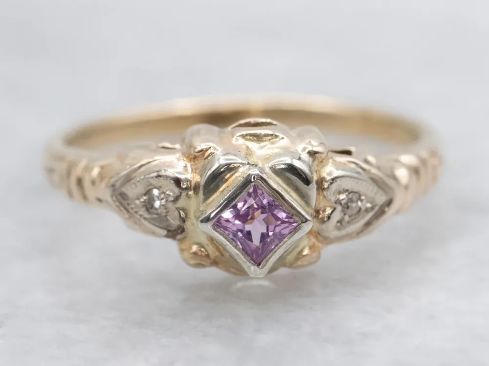 1950s Pink Sapphire and Diamond Sweetheart Ring