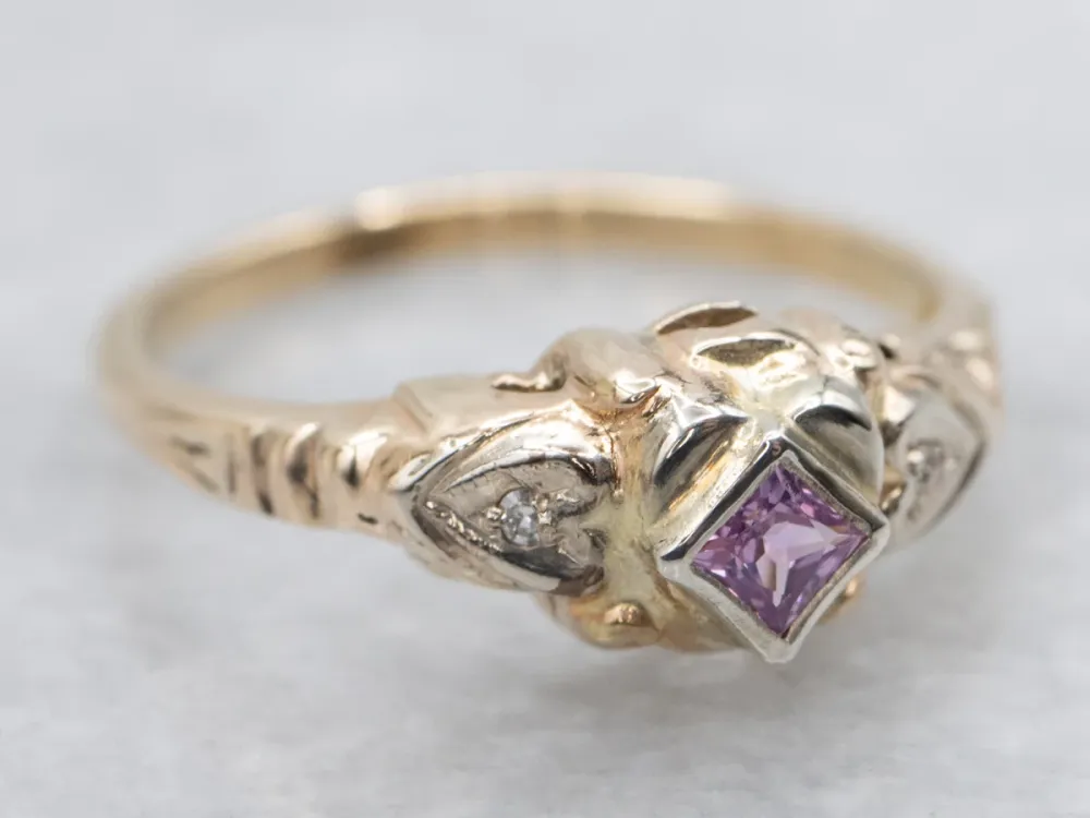 1950s Pink Sapphire and Diamond Sweetheart Ring