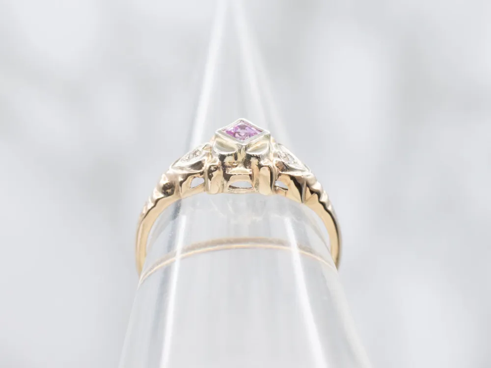1950s Pink Sapphire and Diamond Sweetheart Ring