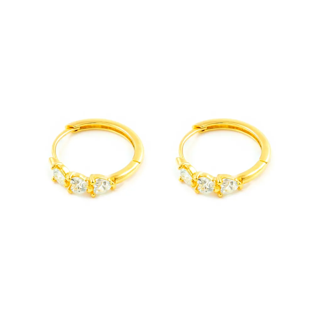 9ct Yellow Goud Round Hoop Hearts Cubic Zirconia Shine Earrings 14.5 x 3 mm