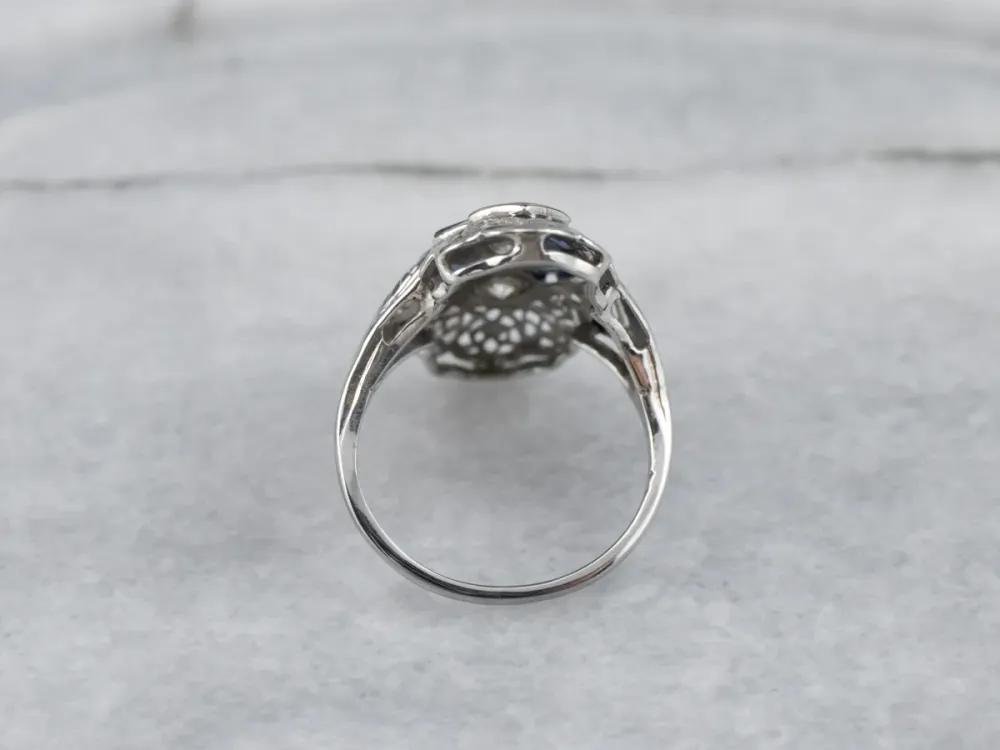 Art Deco Diamond and Synthetic Sapphire Ring | Hoge veerdruk | Temperbestendig