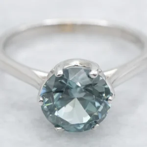 Blue Zircon Solitaire Ring White Gold