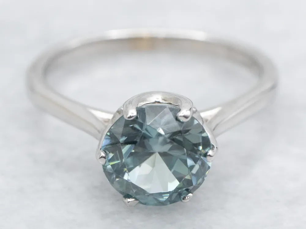 Blue Zircon Solitaire Ring White Gold