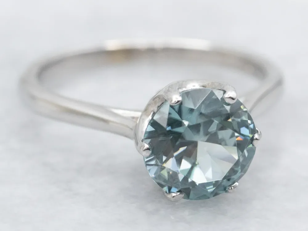 Blue Zircon Solitaire Ring White Gold