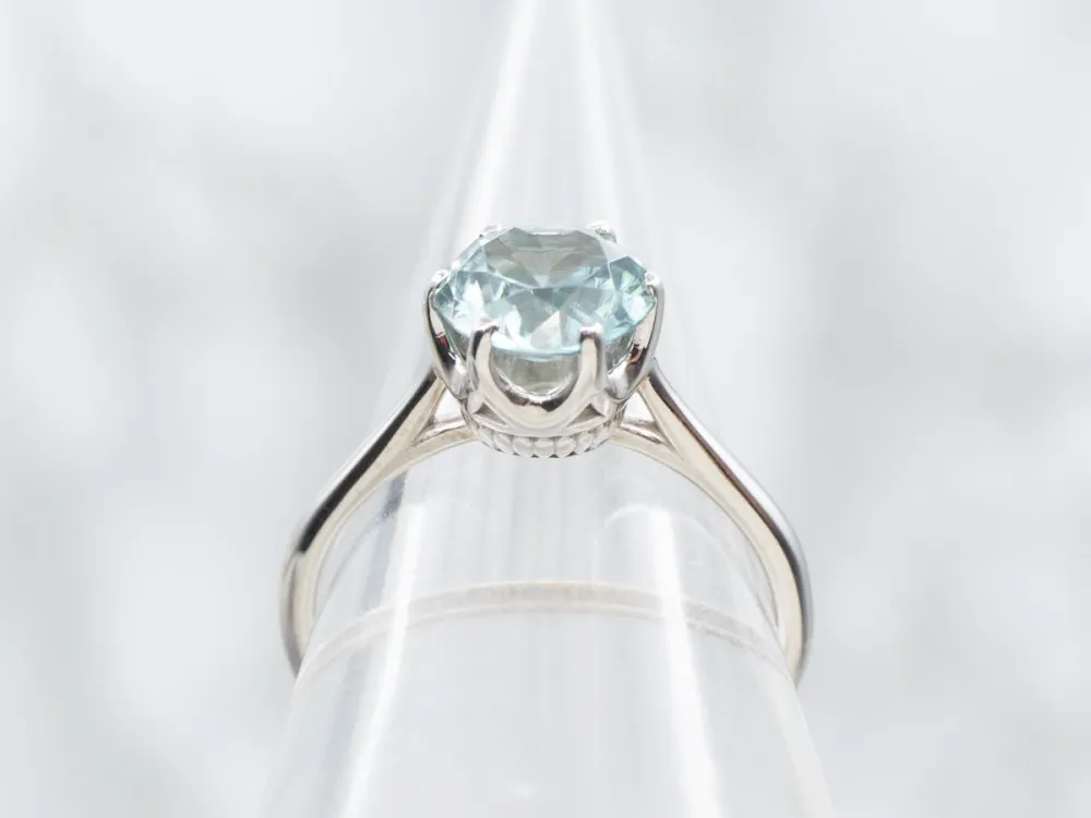 Blue Zircon Solitaire Ring White Gold
