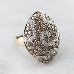 Brown and White Diamond Cluster Ring