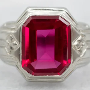 Chic White Gold Bezel Set Synthetic Ruby Solitaire Ring