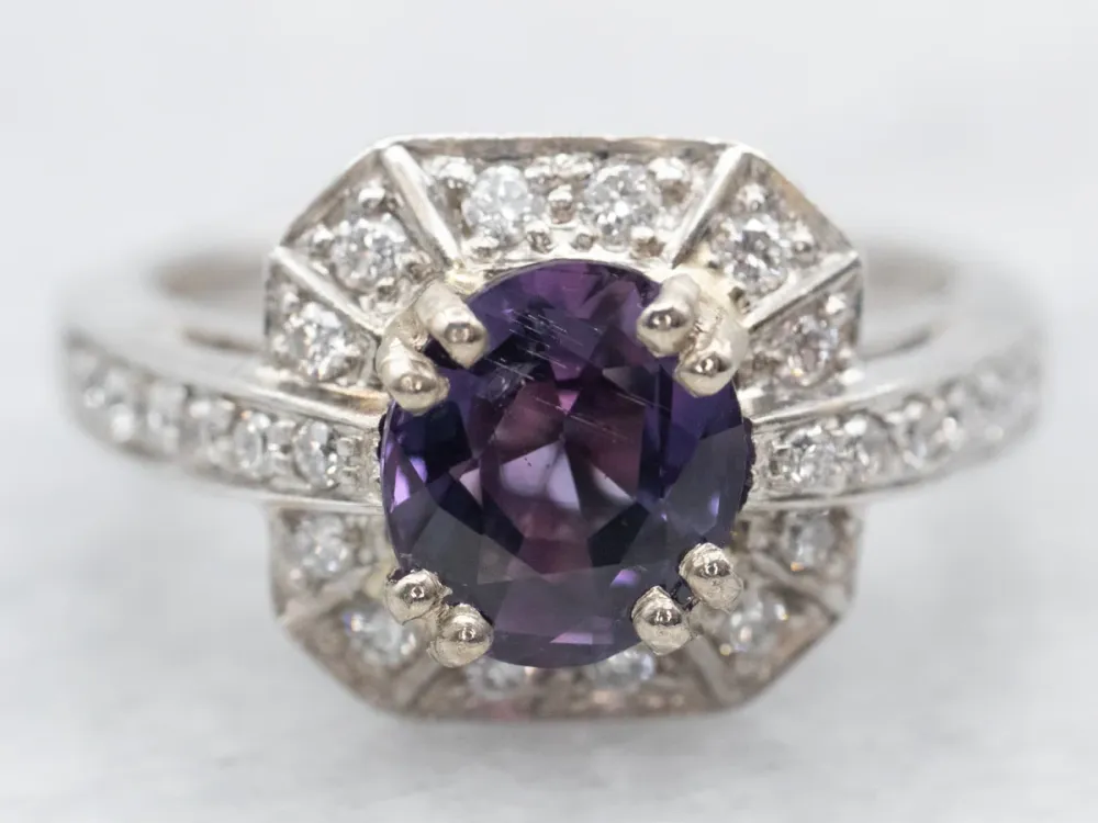 Contemporary Dieppaars Sapphire and Diamond Halo Ring