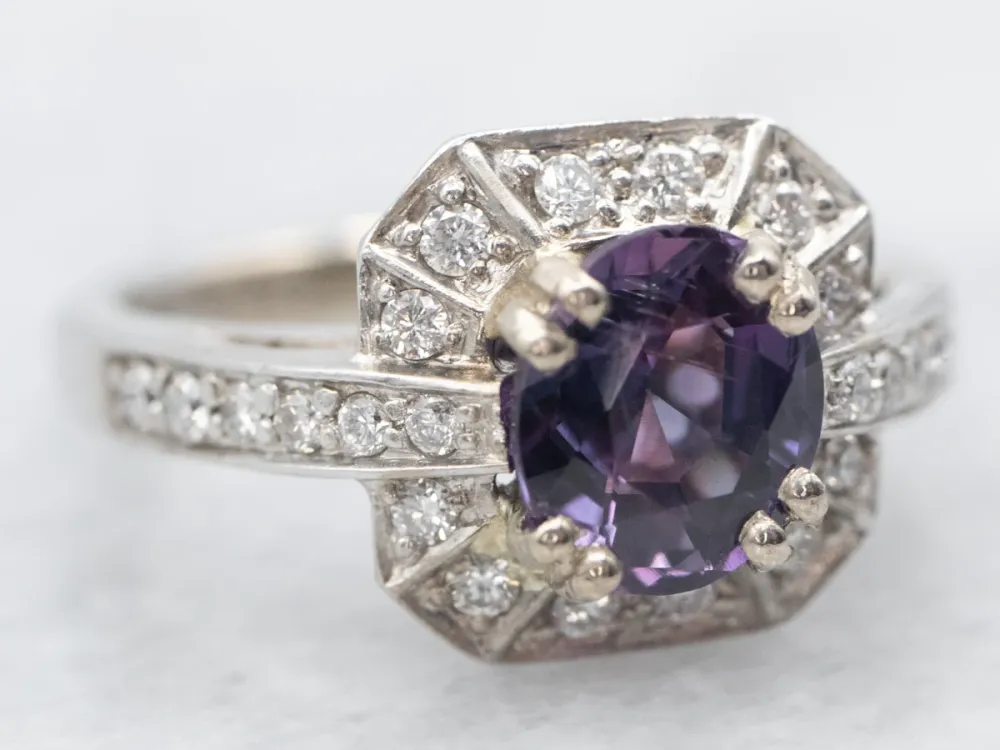 Contemporary Dieppaars Sapphire and Diamond Halo Ring