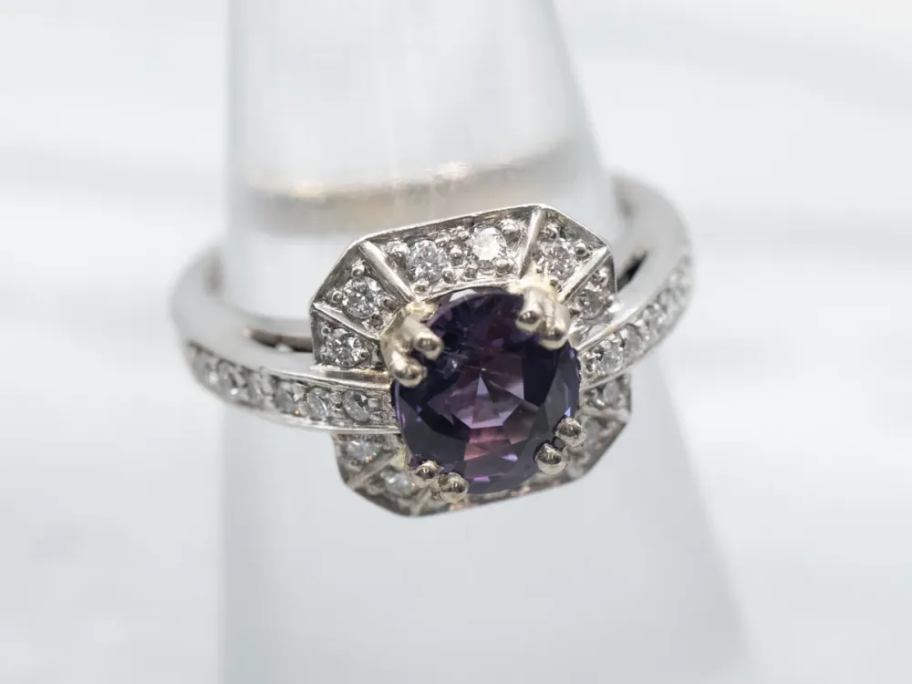 Contemporary Dieppaars Sapphire and Diamond Halo Ring
