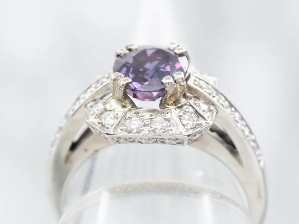 Contemporary Dieppaars Sapphire and Diamond Halo Ring