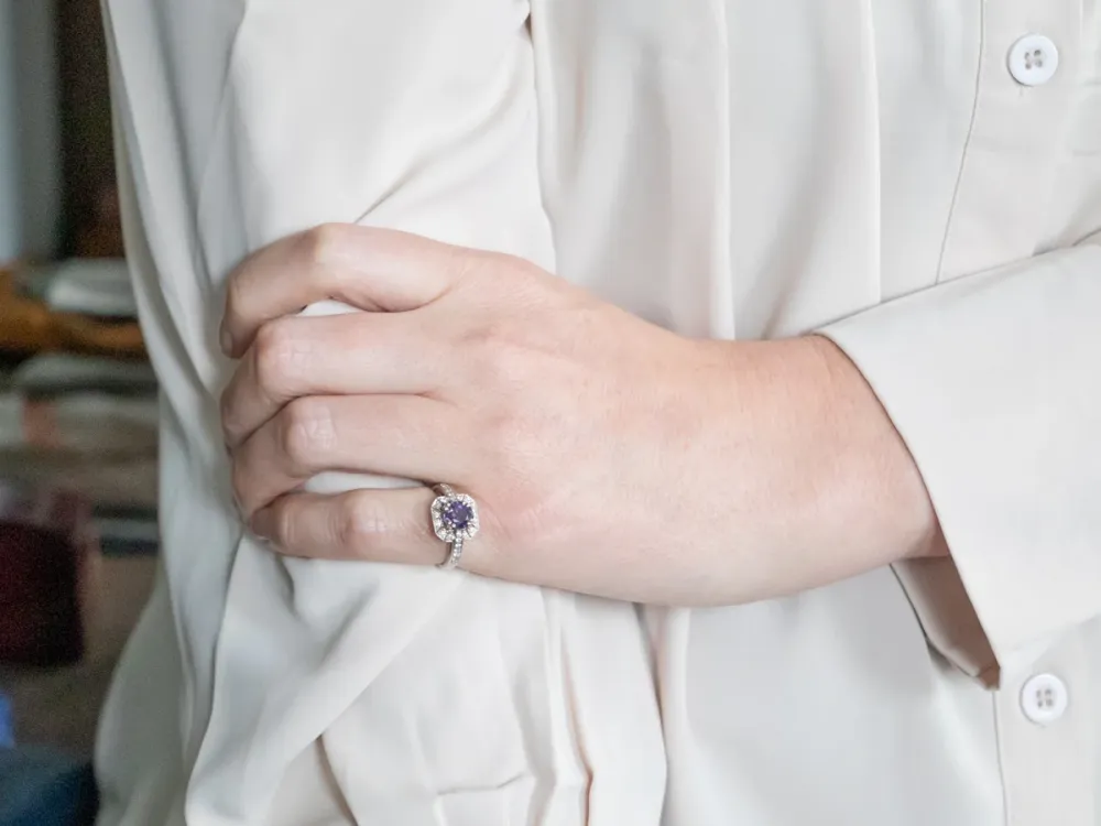 Contemporary Dieppaars Sapphire and Diamond Halo Ring